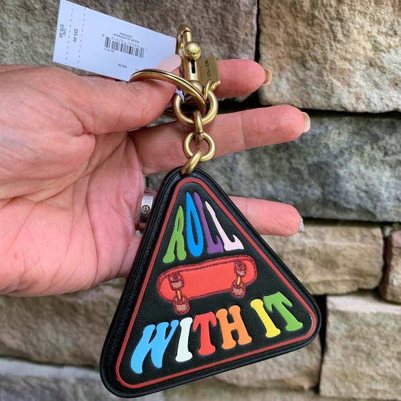 Authentic COACH SIGNATURE Coated canvas/smooth leather keychain/dog leash clip - Picture 5 of 6